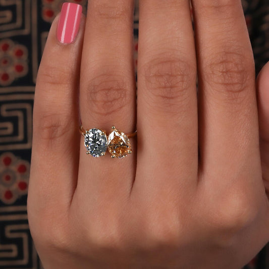 2.50 TCW Pear & Oval Cuts Lab Diamond Toi Et Moi Engagement Ring