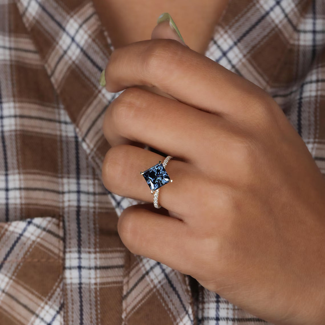 2.00 CT Princess Cut Blue Lab Grown Diamond Engagement Ring
