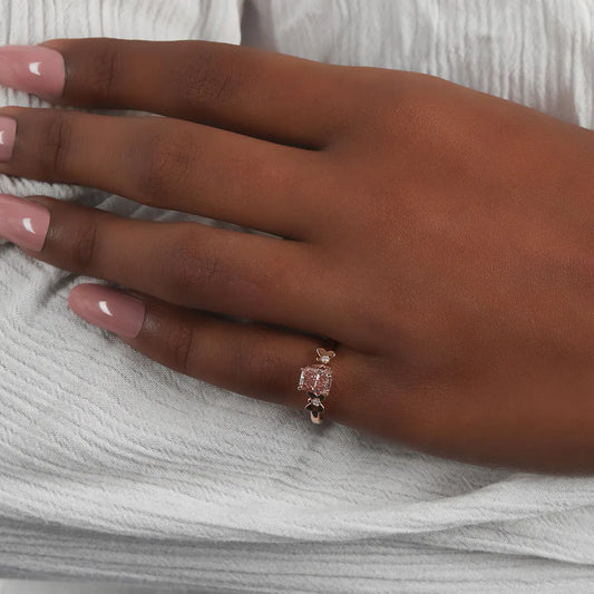 1.00 CT Pink Radiant Cut Lab Grown Diamond Three Stone Engagement Ring