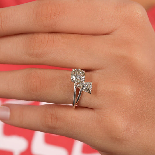 3.20 TCW Cushion & Trillion Cut Lab Diamond Toi Et Moi Engagement Ring