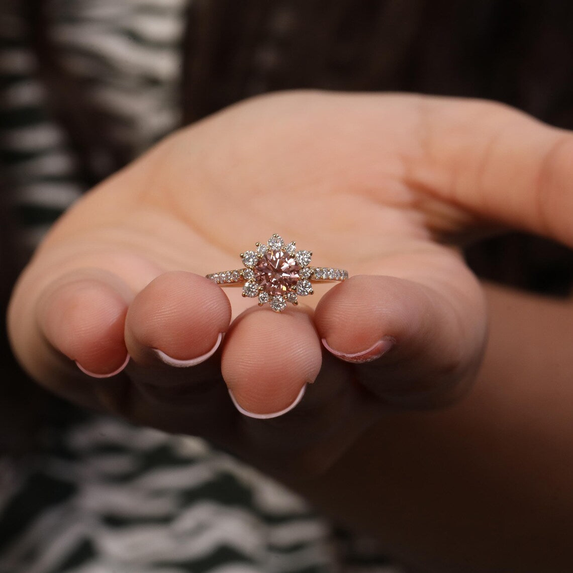 2.00 CT Pink Round Lab Diamond Halo Engagement Proposal Ring