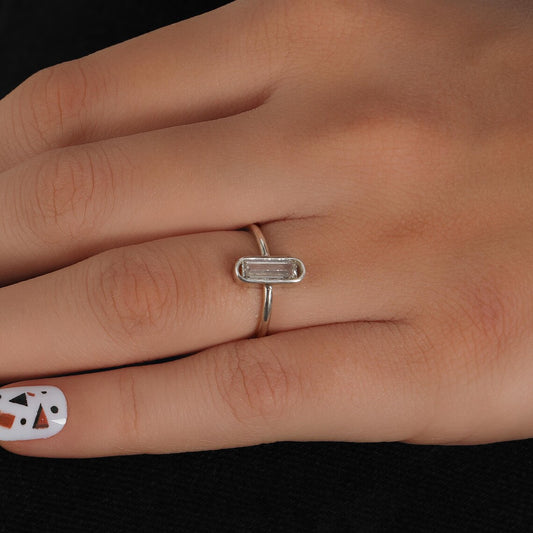 0.50 Carat Emerald Cut Lab Diamond Bezel Set Solitaire Engagement Ring