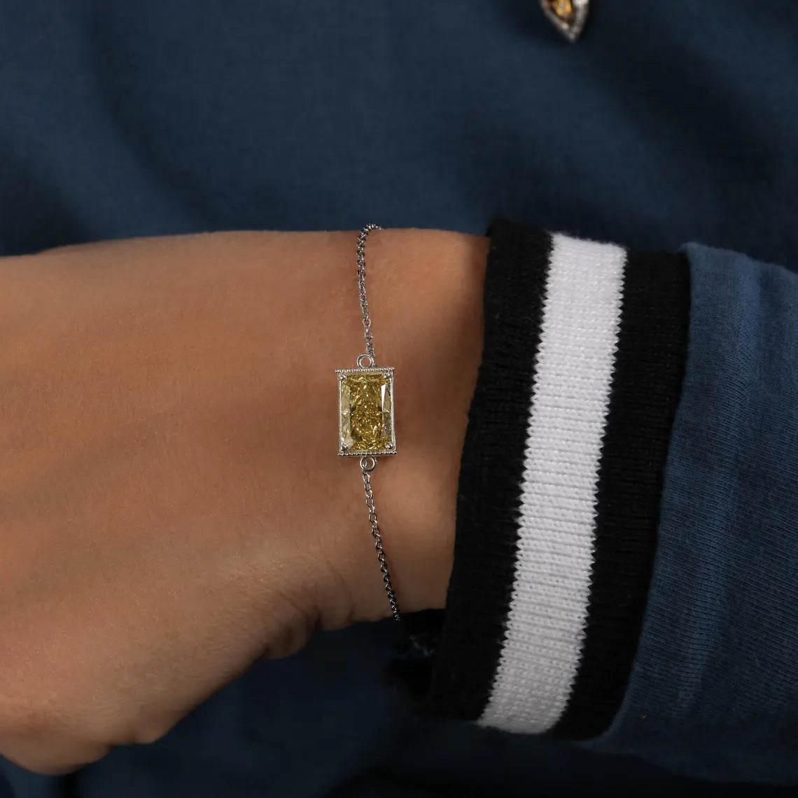 3.50 CT Yellow Radiant Cut Lab Grown Diamond Solitaire Bracelet