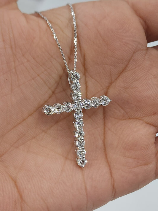 2 Ct Diamond Cross Necklace, 14K Gold Lab Grown Diamond Pendant