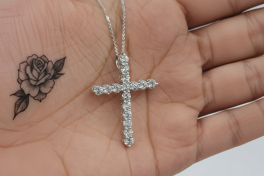 2 Ct Diamond Cross Necklace, 14K Gold Lab Grown Diamond Pendant