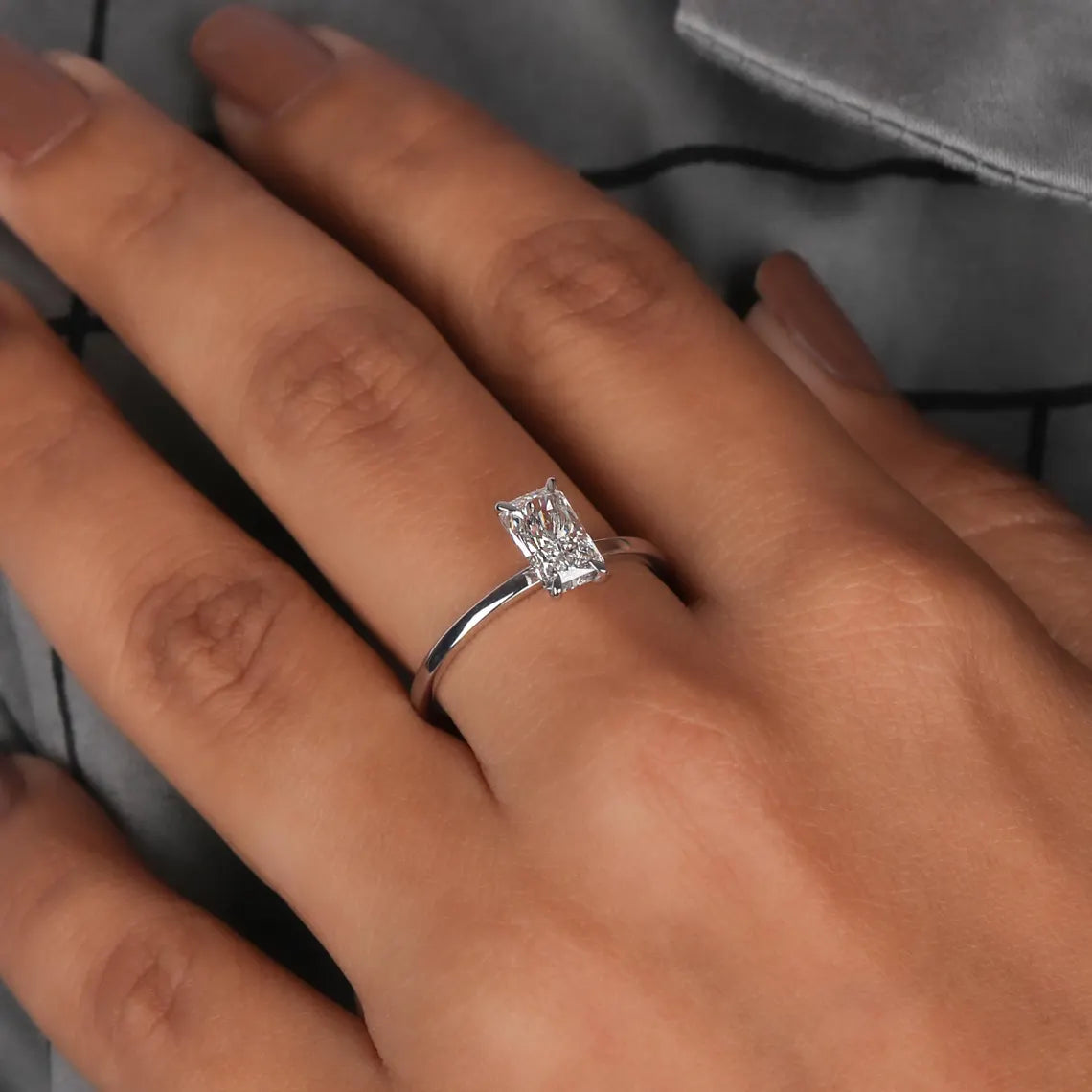 1.20 CT Radiant Cut Lab Grown Diamond Solitaire Engagement Ring
