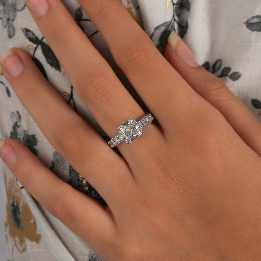 3.00 CT Cushion Cut Lab Diamond Double Hidden Halo Engagement Ring