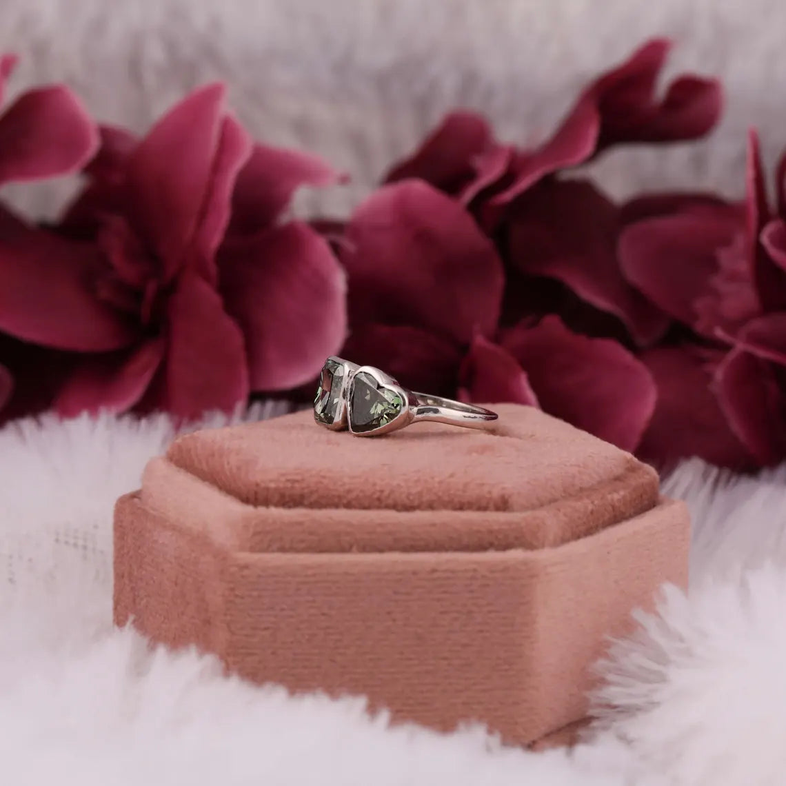 4.00 TCW Green Radiant & Heart Cut Lab Diamond Two Stone Engagement Ring