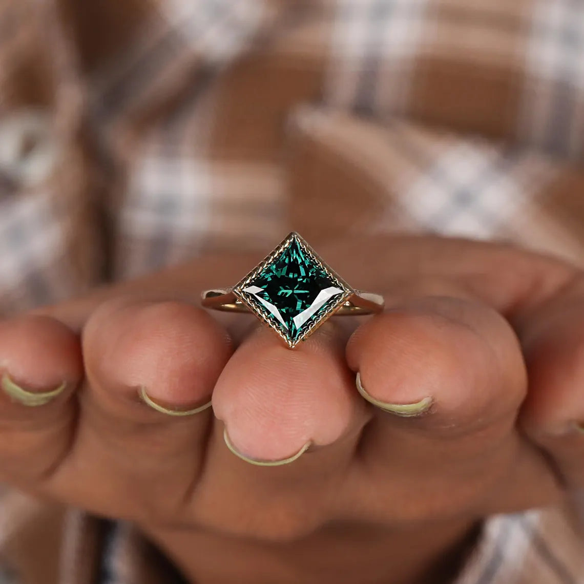 2.00 CT Green Princess Cut Lab Grown Diamond Engagement Ring