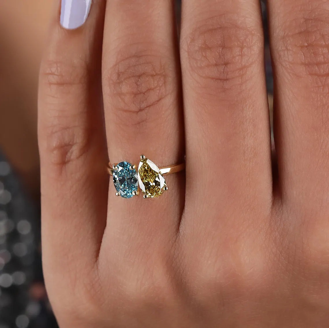 2.00 TCW Fancy Color Lab Grown Diamond Toi Et Moi Ring