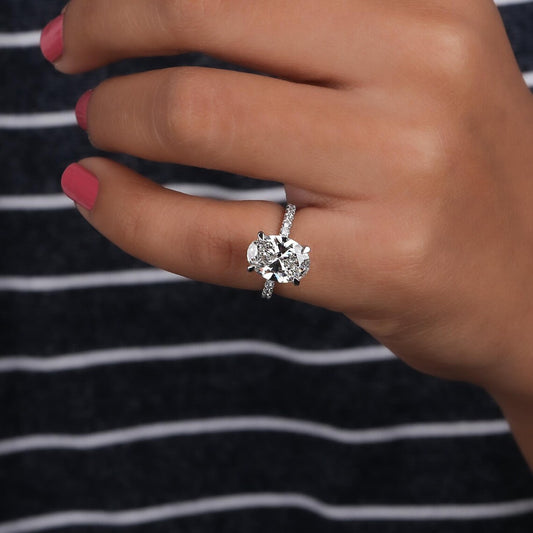 3.00 CT Oval Cut Lab Grown Diamond Hidden Halo Engagement Ring