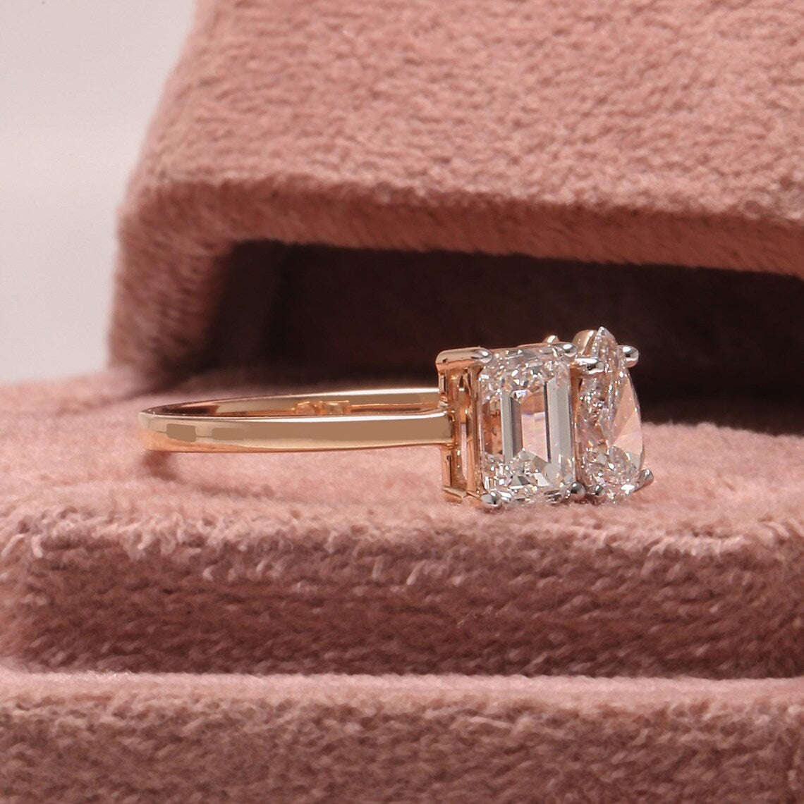 2.00 TCW Emerald & Pear Cut Lab Grown Diamond Toi Et Moi Ring