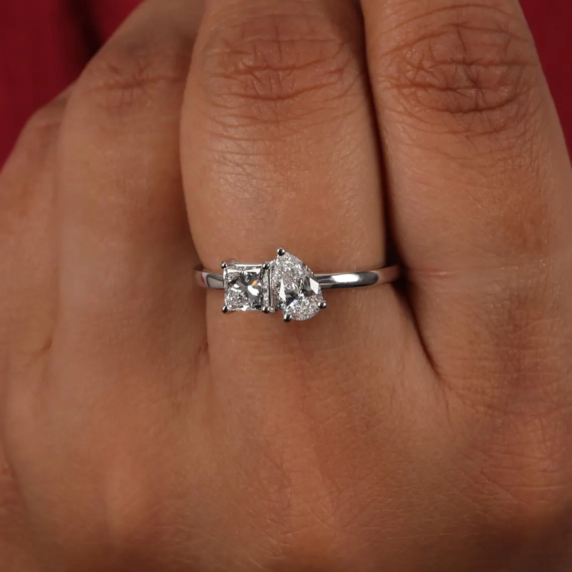 1.35 TCW Princess & Pear Lab Diamond Toi Et Moi Engagement Ring