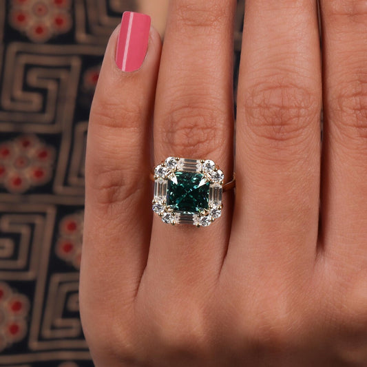 2.00 CT Asscher Cut Green Lab Grown Diamond Engagement Ring