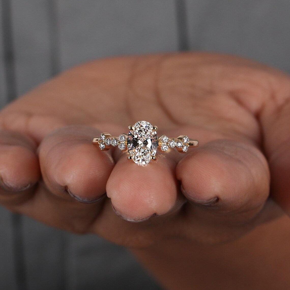 2.00 CT oval cluster style lab grown diamond engagement ring