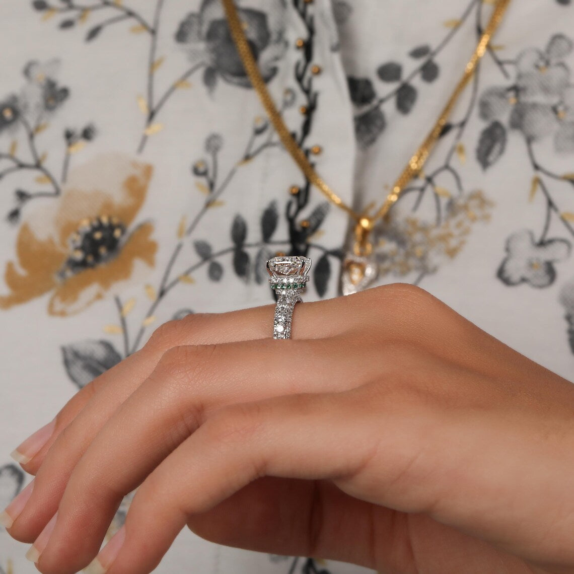 3.00 CT Cushion Cut Lab Diamond Double Hidden Halo Engagement Ring