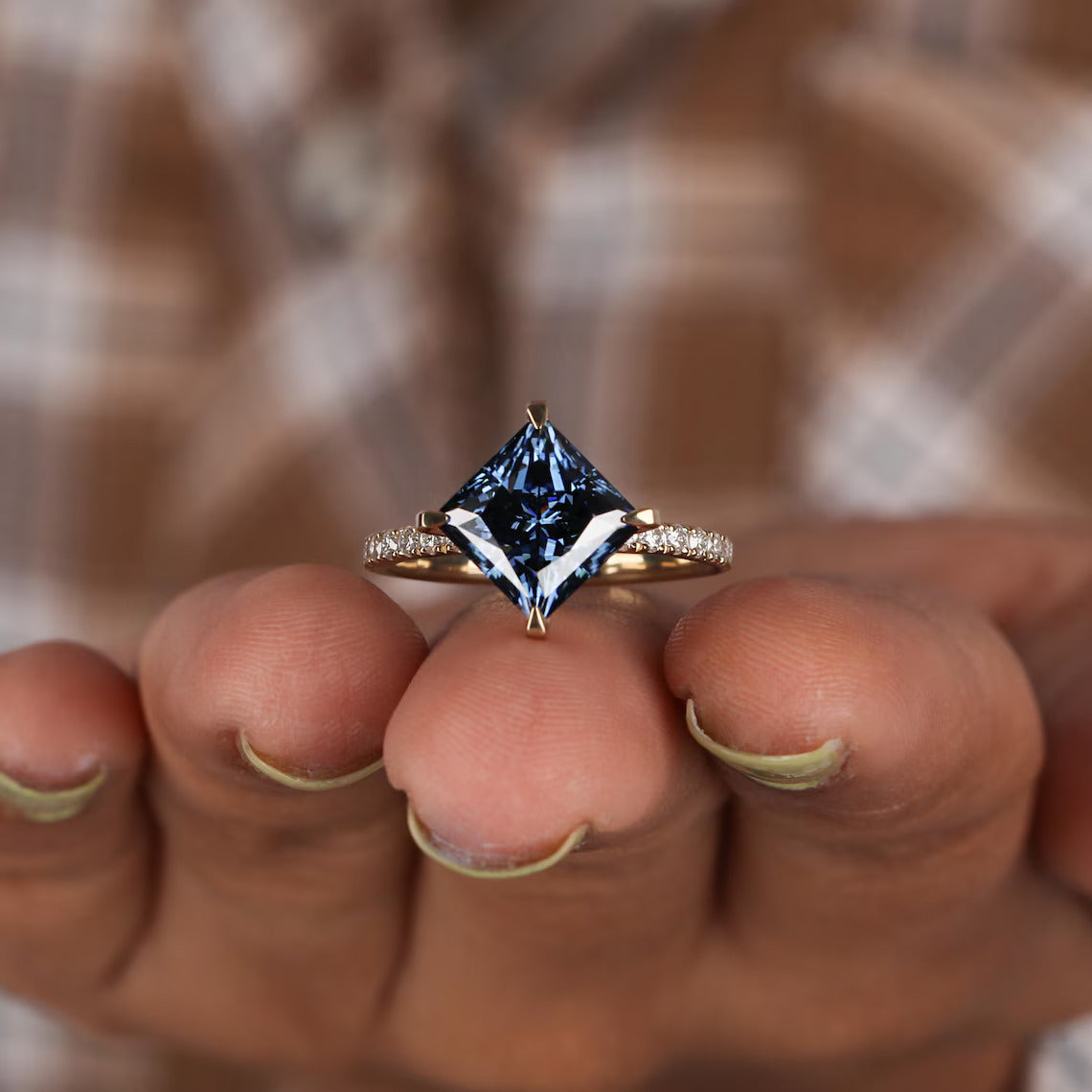 2.00 CT Princess Cut Blue Lab Grown Diamond Engagement Ring