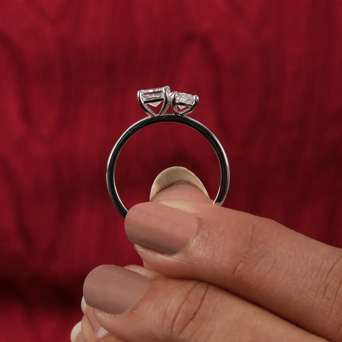 1.35 TCW Princess & Pear Lab Diamond Toi Et Moi Engagement Ring