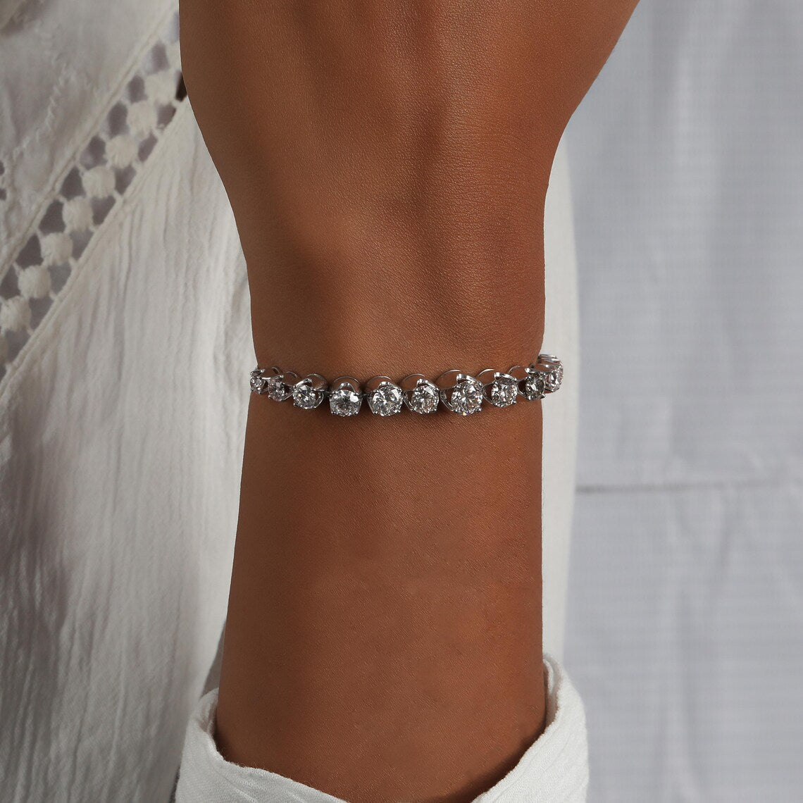 5.80 TCW Round Lab Grown Diamond Half Eternity Tennis Bracelet