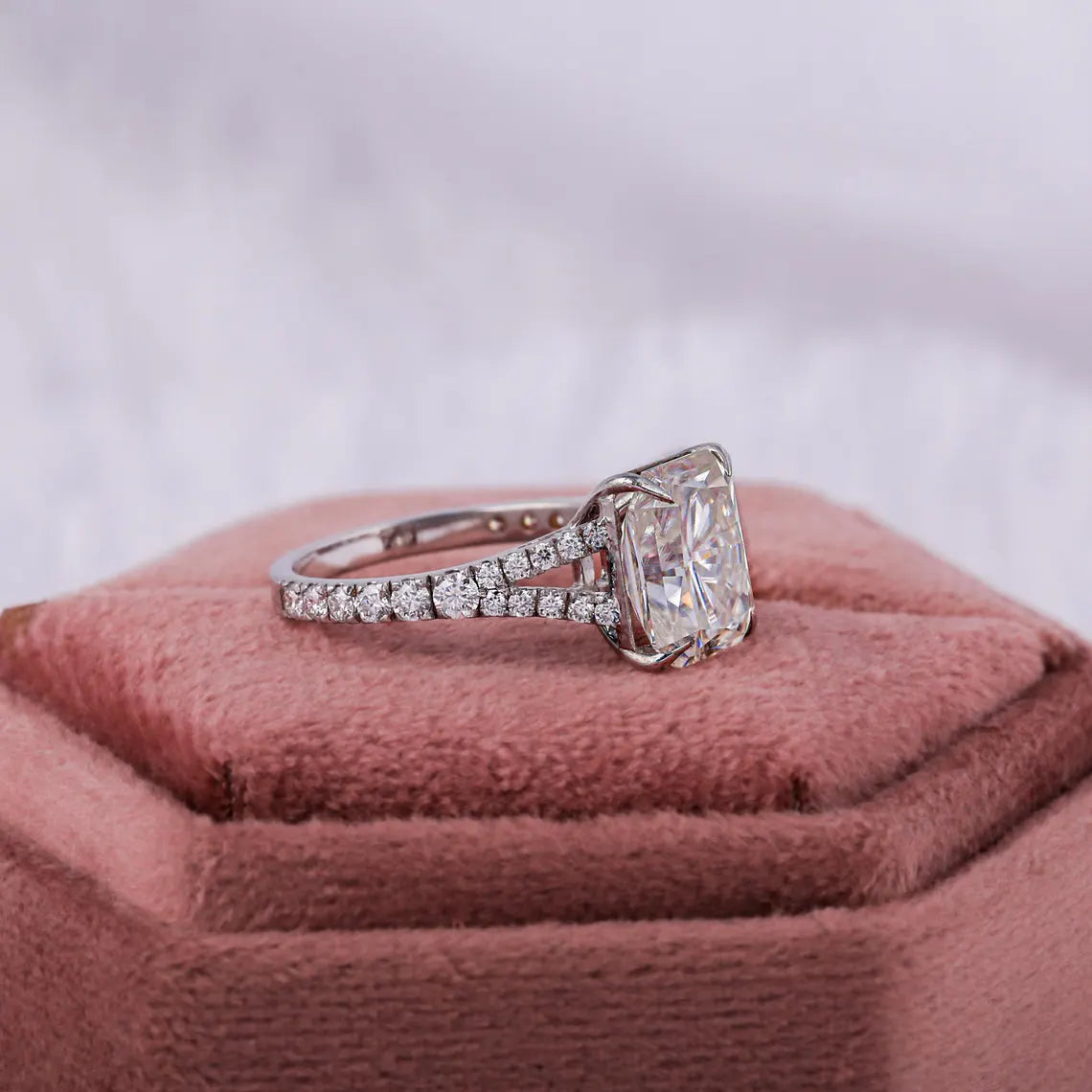 3.50 CT Radiant Split Shank Lab Grown Diamond Engagement Ring