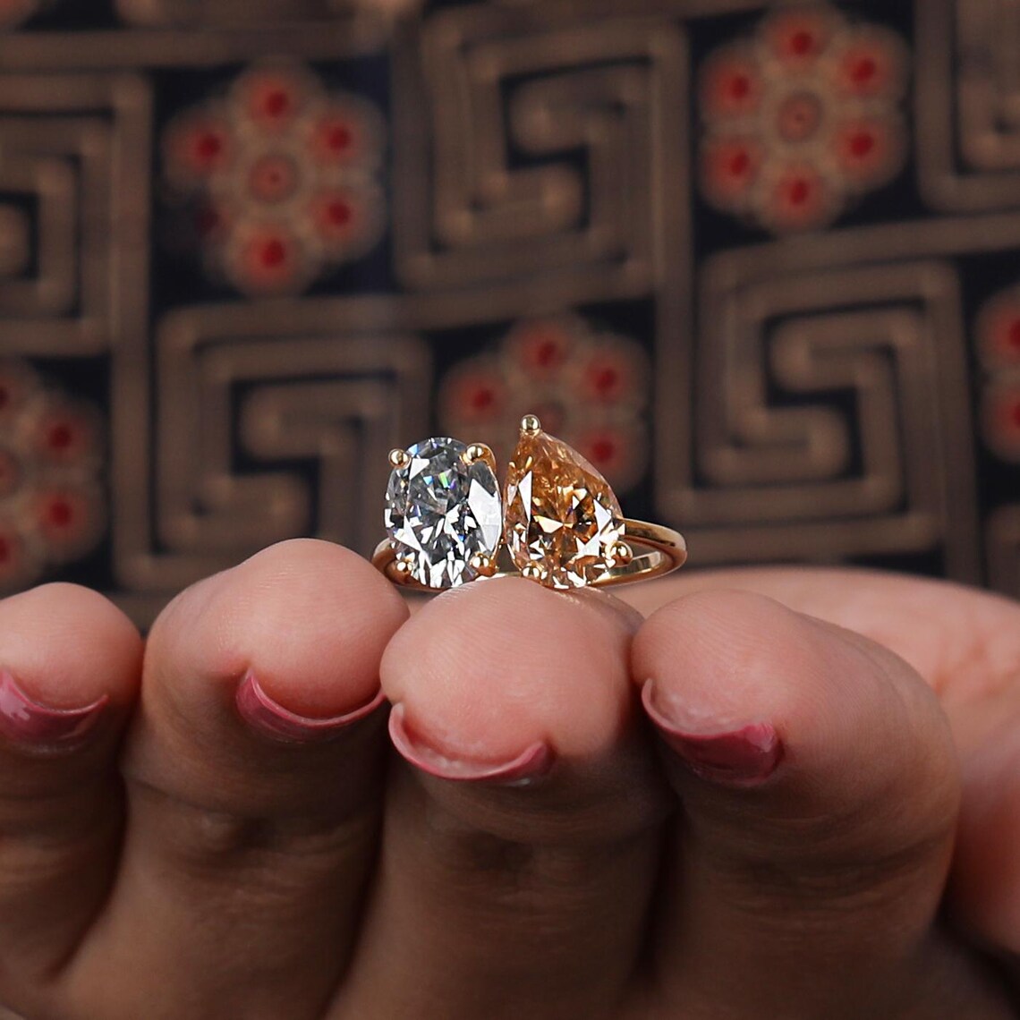 2.50 TCW Pear & Oval Cuts Lab Diamond Toi Et Moi Engagement Ring