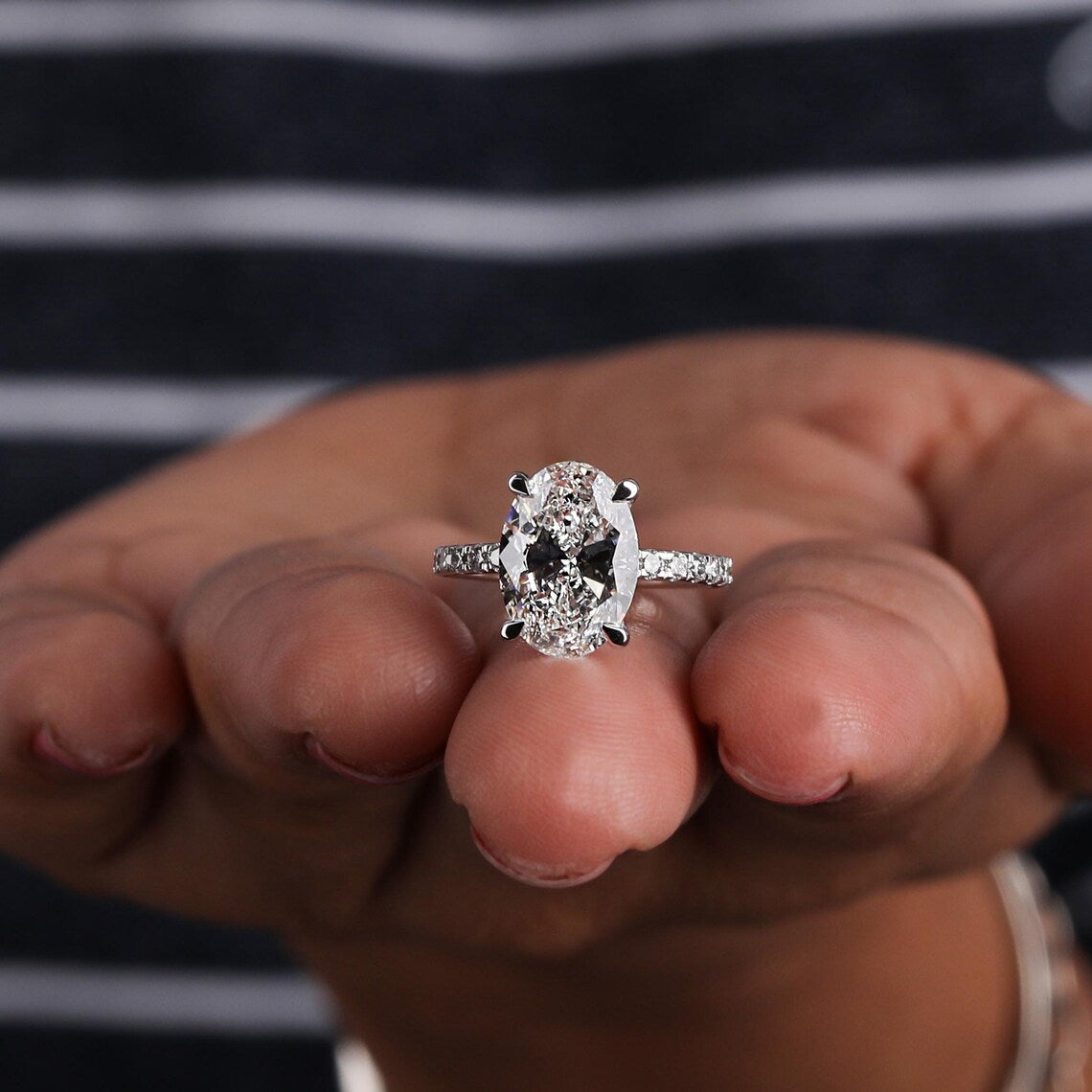 3.00 CT Oval Cut Lab Grown Diamond Hidden Halo Engagement Ring