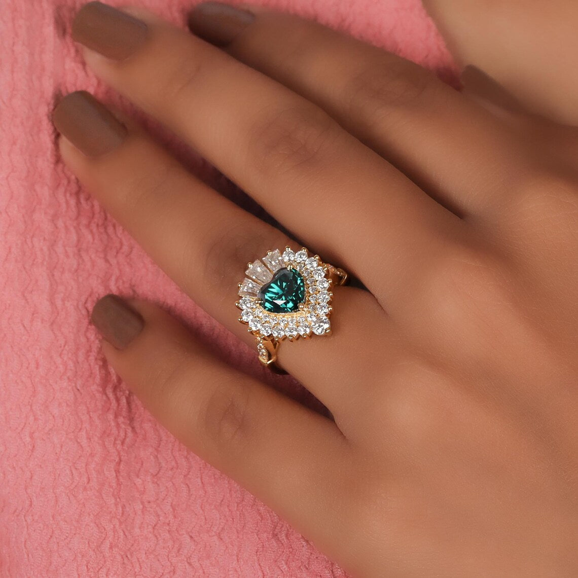 1.50 CT Fancy Green Heart Cut Lab Grown Diamond Engagement Ring