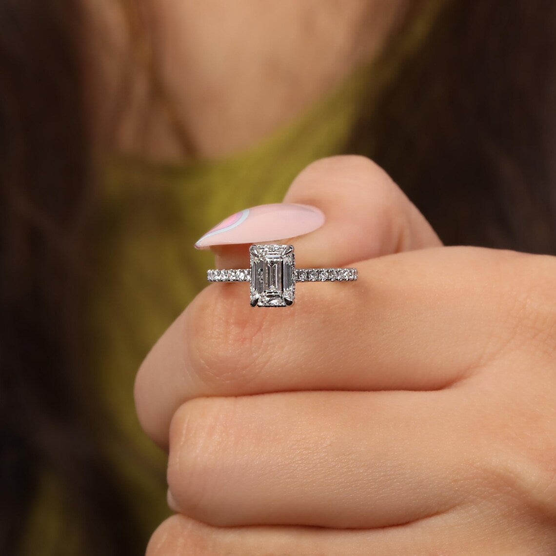 1.50 CT Emerald Cut Lab Grown Diamond Engagement Ring