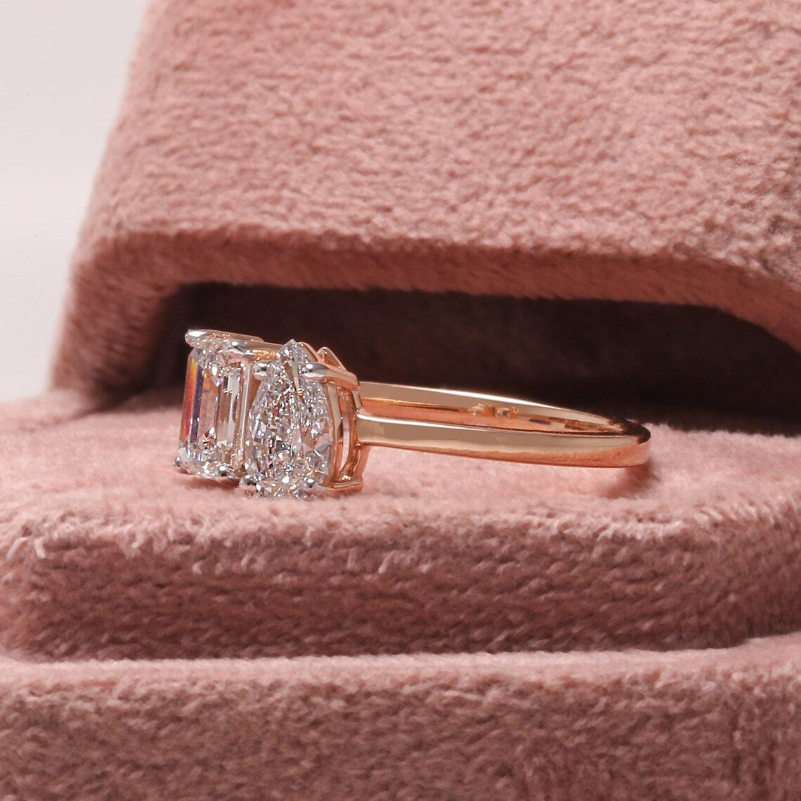 2.00 TCW Emerald & Pear Cut Lab Grown Diamond Toi Et Moi Ring