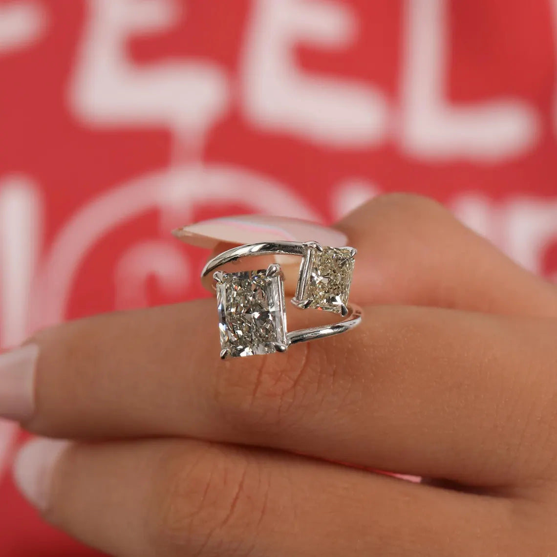 4.20 TCW Radiant Cut Lab Grown Diamond Toi Et Moi Engagement Ring