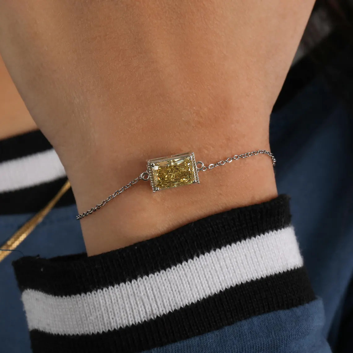 3.50 CT Yellow Radiant Cut Lab Grown Diamond Solitaire Bracelet