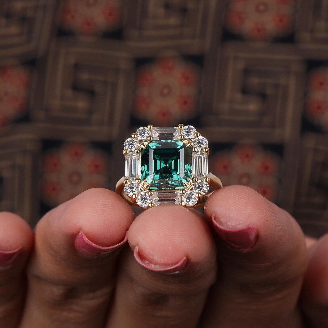 2.00 CT Asscher Cut Green Lab Grown Diamond Engagement Ring