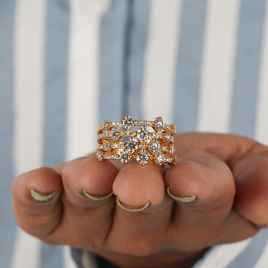 2.00 TCW Round Cut 4-Rows Lab Grown Diamond Wedding Ring