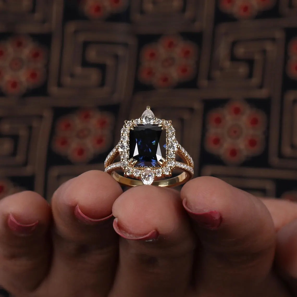 2.00 Carat Blue Radiant Cut Lab Grown Diamond Halo Wedding Ring