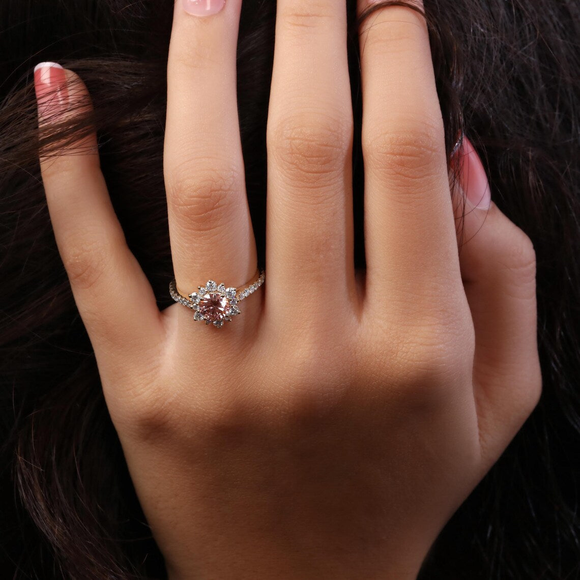 2.00 CT Pink Round Lab Diamond Halo Engagement Proposal Ring