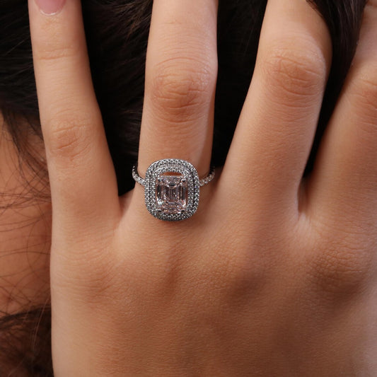 2.00 CT Emerald Fancy Pink Lab Diamond Double Halo Pave Engagement Ring