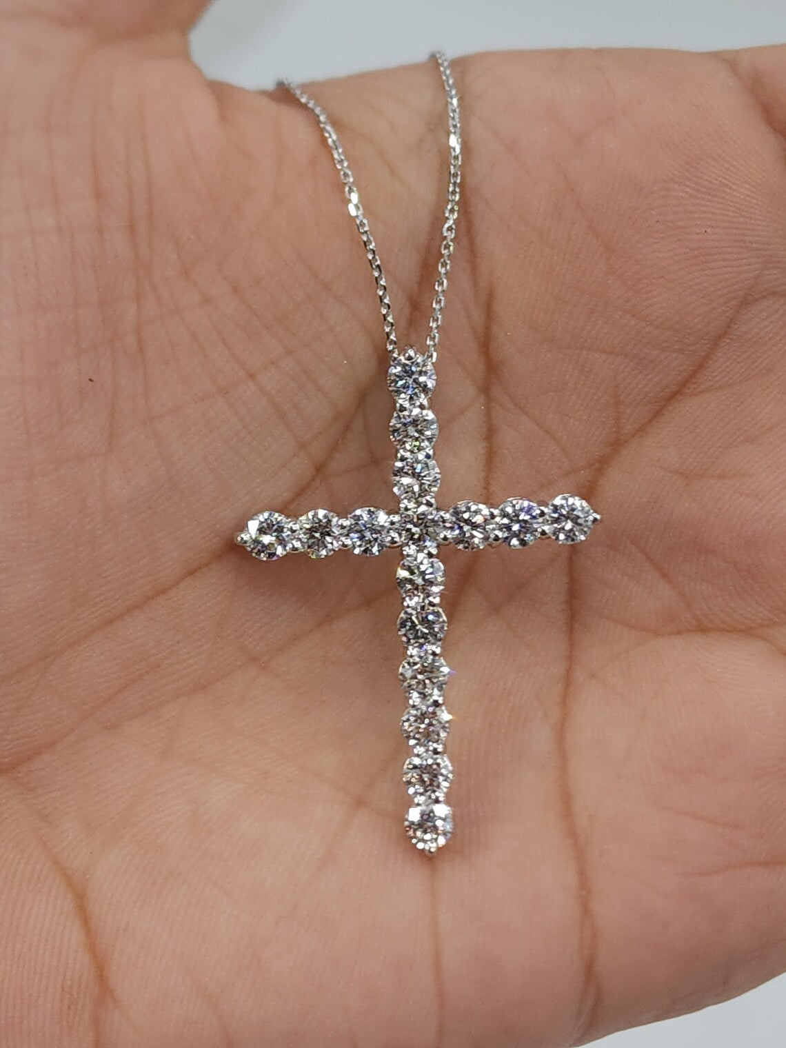 2 Ct Diamond Cross Necklace, 14K Gold Lab Grown Diamond Pendant