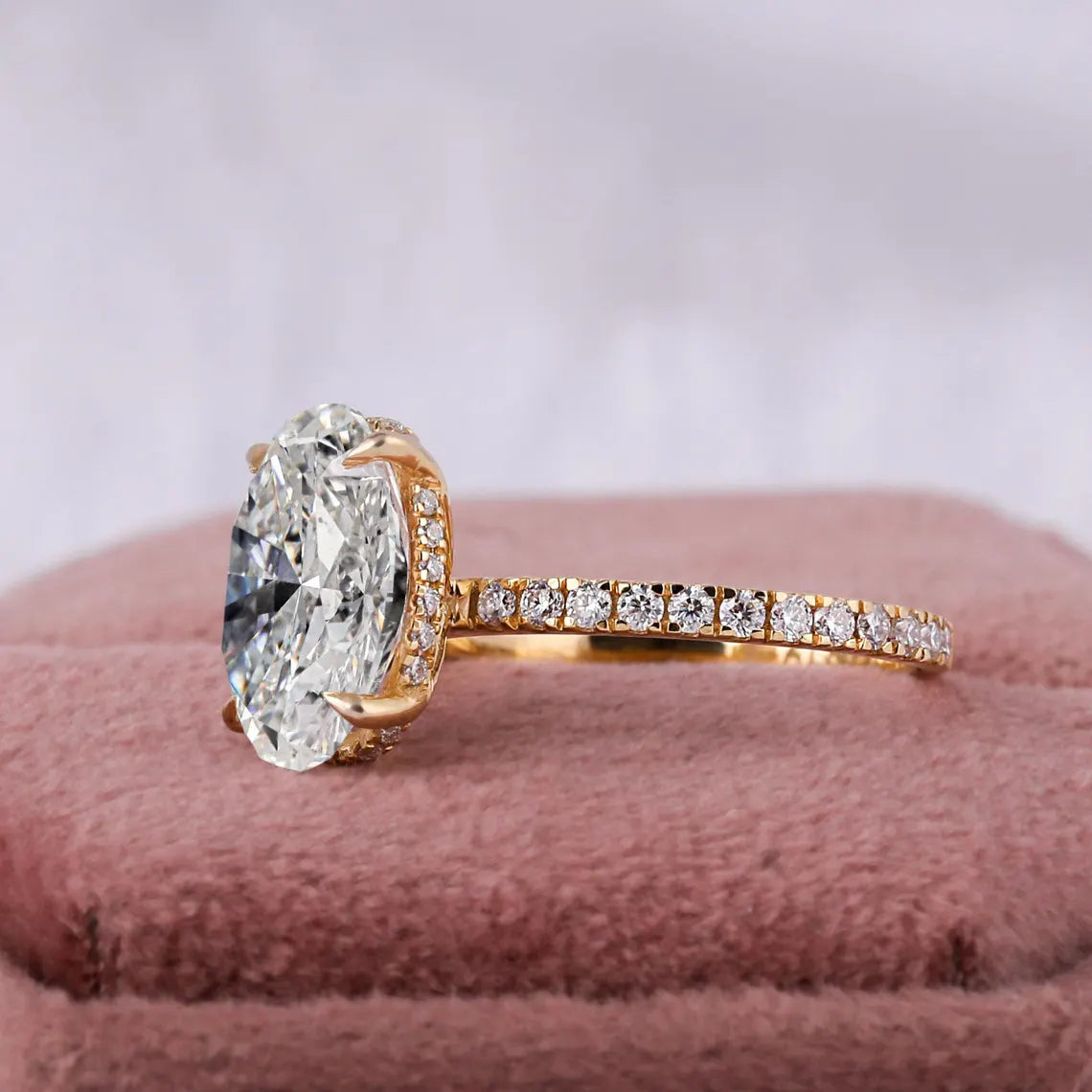 3.0 Carat Oval Lab Grown Diamond Hidden Halo Ring