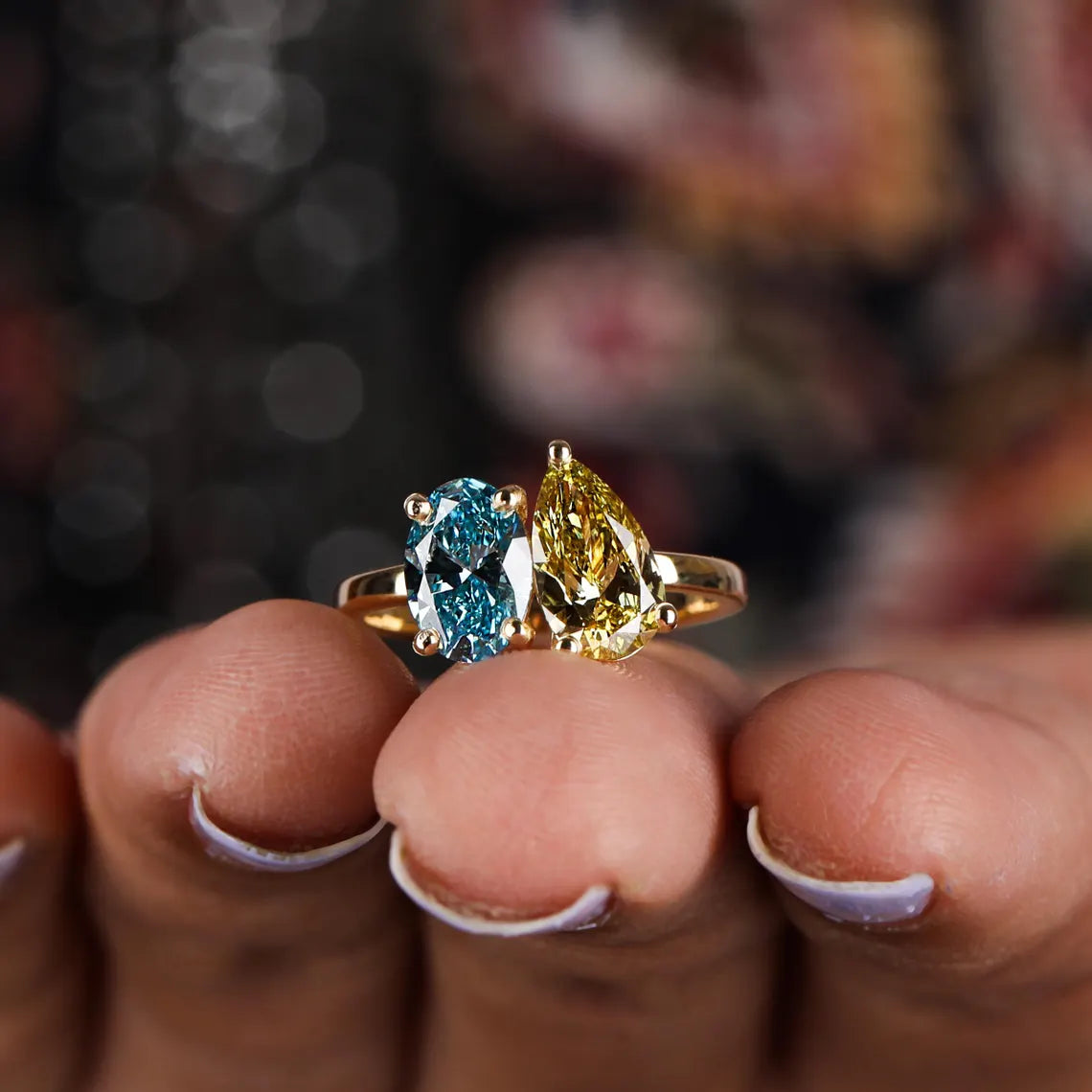 2.00 TCW Fancy Color Lab Grown Diamond Toi Et Moi Ring