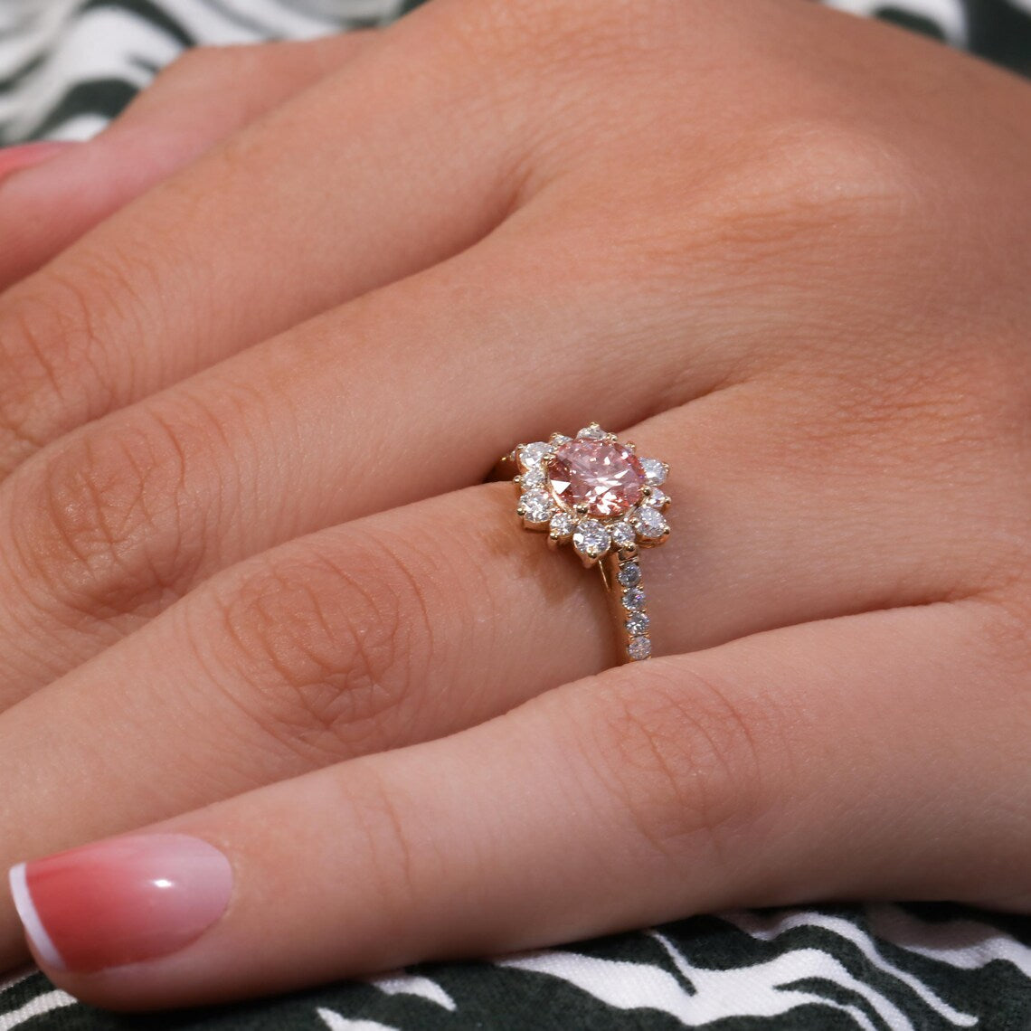 2.00 CT Pink Round Lab Diamond Halo Engagement Proposal Ring
