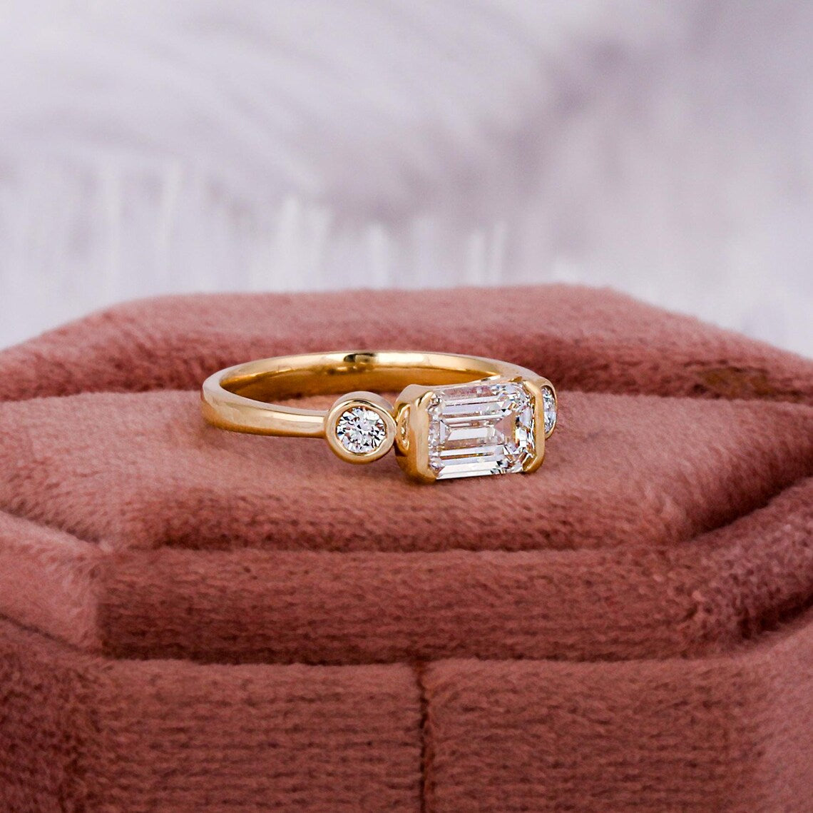 1.00 CT Emerald Lab Grown Diamond Three Stone Engagement Ring