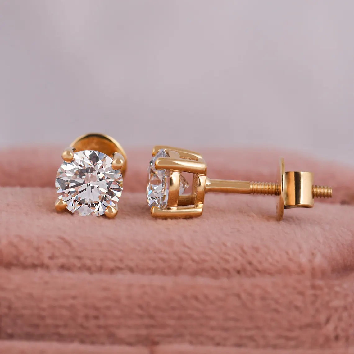 Round Cut Lab Grown Diamond Solitaire Stud Earrings