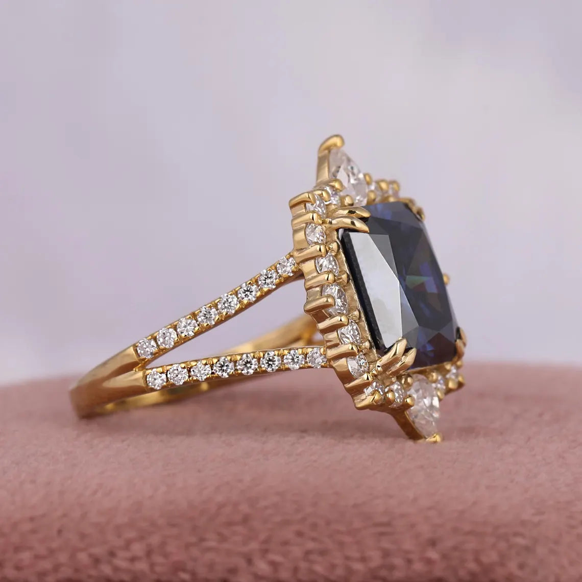 2.00 Carat Blue Radiant Cut Lab Grown Diamond Halo Wedding Ring