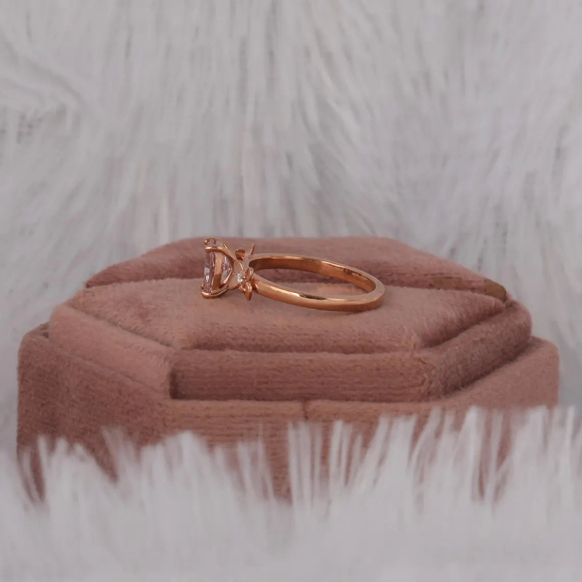 1.00 CT Pink Radiant Cut Lab Grown Diamond Three Stone Engagement Ring