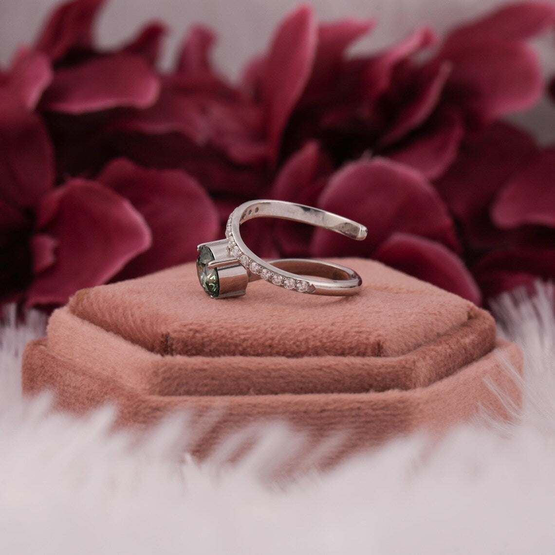 1.50 CT Green Round Cut Lab Grown Diamond Pave Engagement Ring