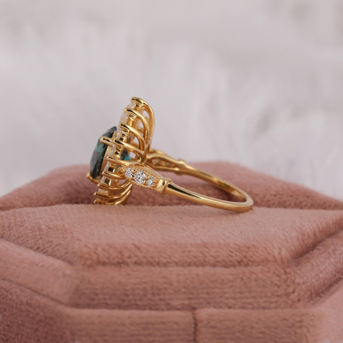 1.50 CT Fancy Green Heart Cut Lab Grown Diamond Engagement Ring