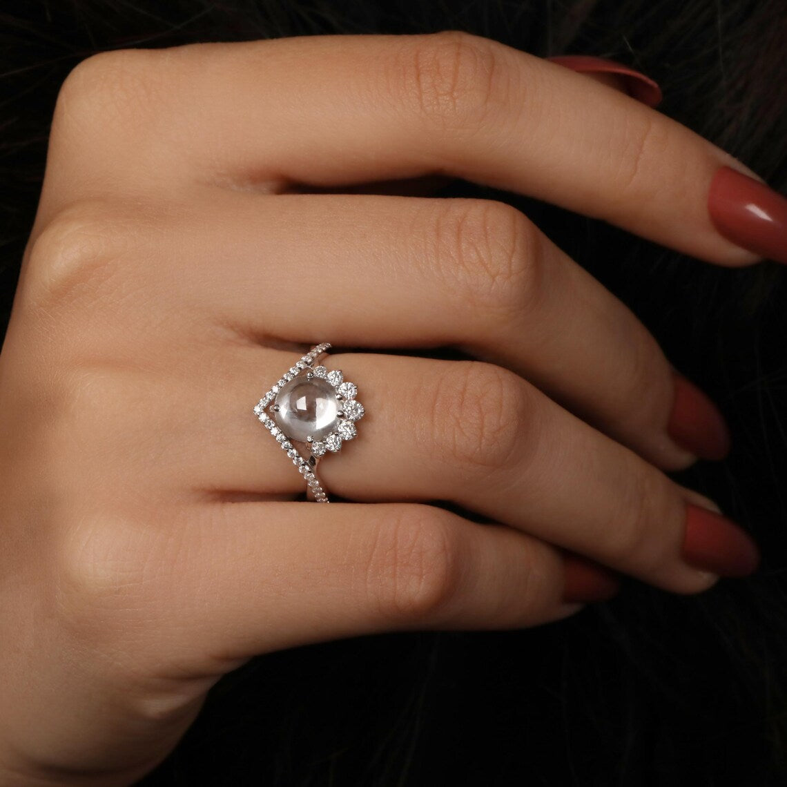 2.00 CT Round Cabochon Lab Diamond Halo Engagement Ring