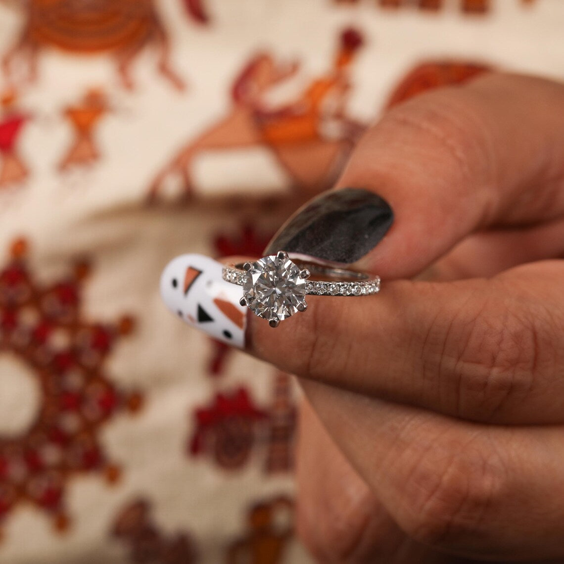 1.00 CT Round Lab Grown Diamond Solitaire Engagement Pave Ring