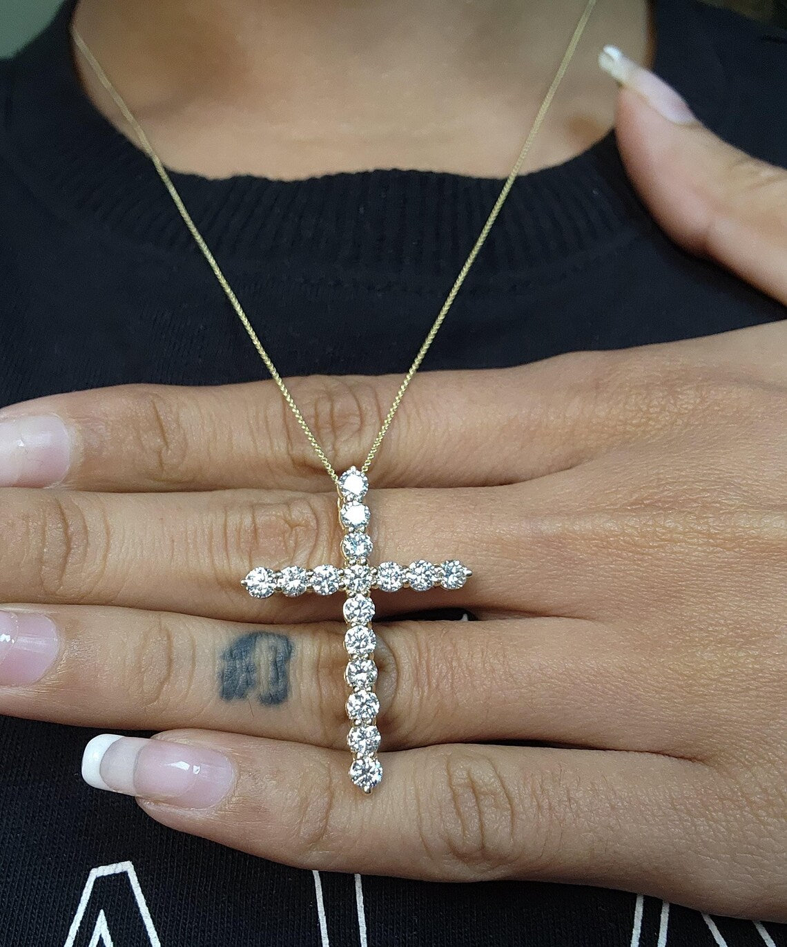 2 Ct Diamond Cross Necklace, 14K Gold Lab Grown Diamond Pendant