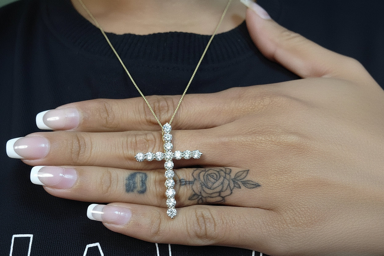 2 Ct Diamond Cross Necklace, 14K Gold Lab Grown Diamond Pendant